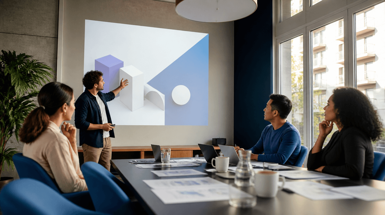 Team diskutiert eine verständlich aufbereitete Sichtbarkeitsstrategie